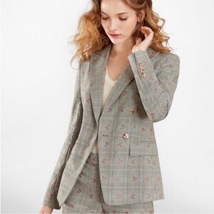 Brooks Brothers Women's Gray Blazer with Pink Floral Pattern